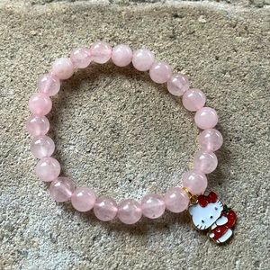 8mm Rose Quartz Hello Kitty Pendant Beaded Bracelet